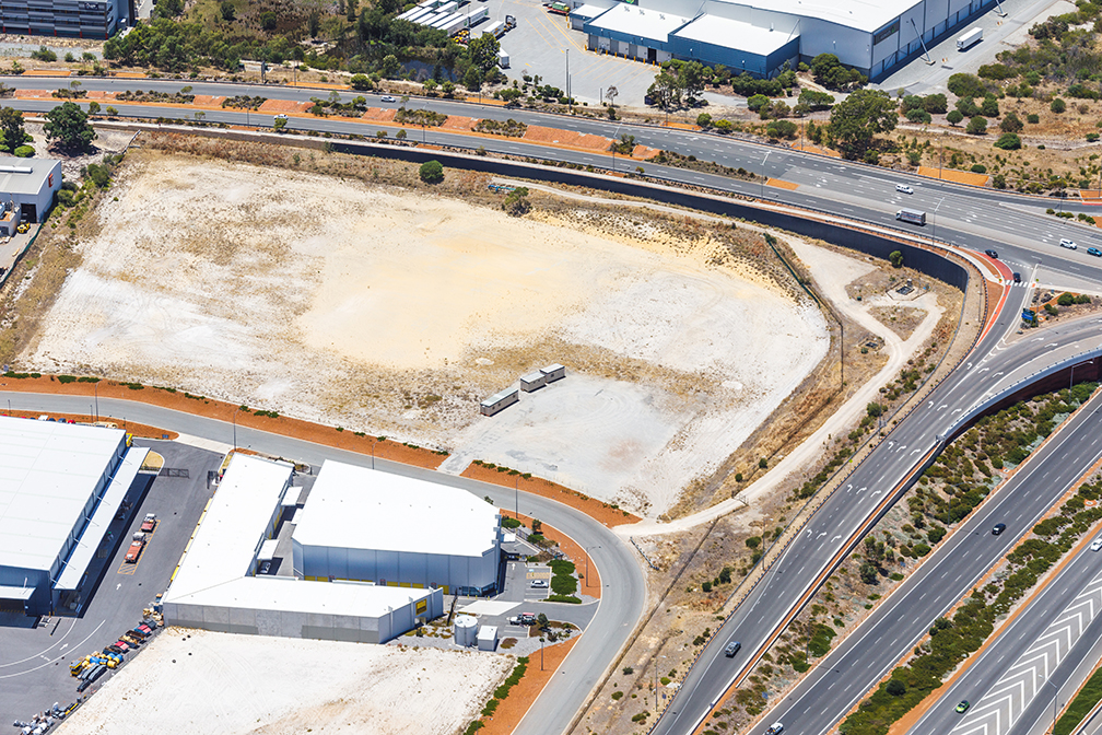 Hybrid Systems Workshop, Fawcett Crescent, Perth Airport, Western Australia, Design & Construct Project, Capstone Construction, Industrial Warehouse, Office, Loading Dock, Carpark, Development, Aerial, Hybrid Systems Page