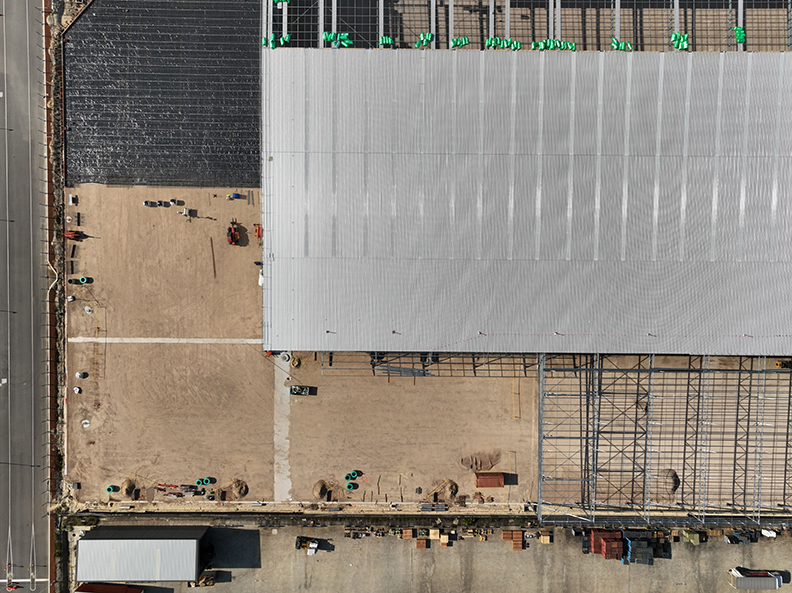 Silk K2 Distribution Centre, Roe Highway Logistics Park, Kenwick, Perth, Western Australia, Design & Construct Project, Capstone Construction, Industrial Warehouse, Office, Loading Dock, Carpark, Super Canopy, Development, Aerial, Silk DC Page