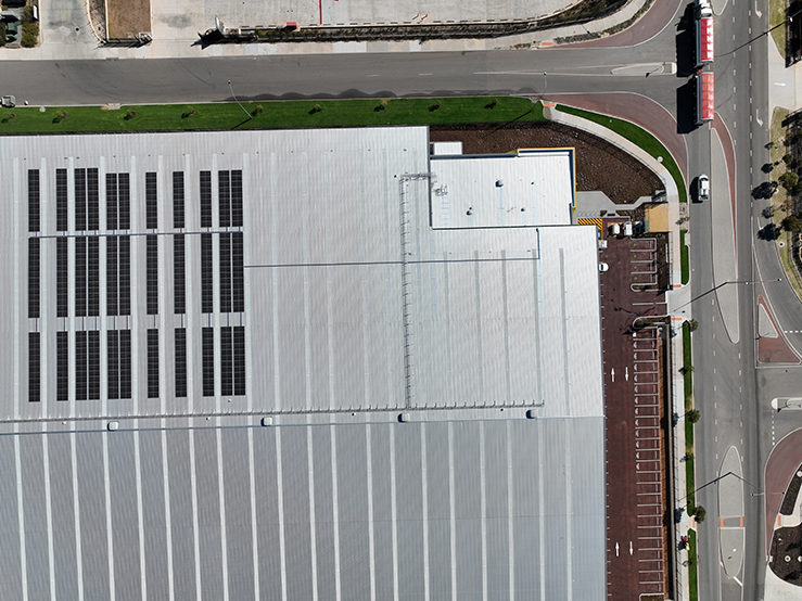Silk K2 Distribution Centre, Roe Highway Logistics Park, Kenwick, Perth, Western Australia, Design & Construct Project, Capstone Construction, Industrial Warehouse, Office, Loading Dock, Carpark, Super Canopy, Development, Aerial, Silk DC Page