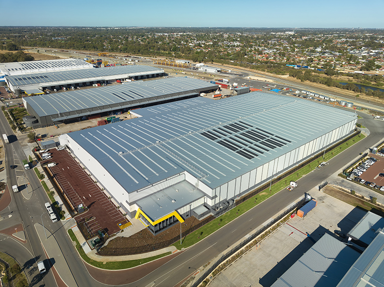Silk K2 Distribution Centre, Roe Highway Logistics Park, Kenwick, Perth, Western Australia, Design & Construct Project, Capstone Construction, Industrial Warehouse, Office, Loading Dock, Carpark, Super Canopy, Development
