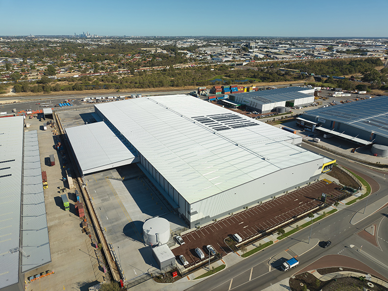 Silk K2 Distribution Centre, Roe Highway Logistics Park, Kenwick, Perth, Western Australia, Design & Construct Project, Capstone Construction, Industrial Warehouse, Office, Loading Dock, Carpark, Super Canopy, Development