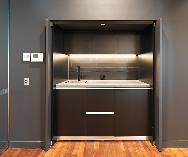 Primewest Management Offices, Centuria, 307 Murray Street, Perth, Western Australia, structural upgrade, services refit and fit-out of a heritage building on Murray Street for Centuria's new Head Office, kitchenette, Perkins TPD