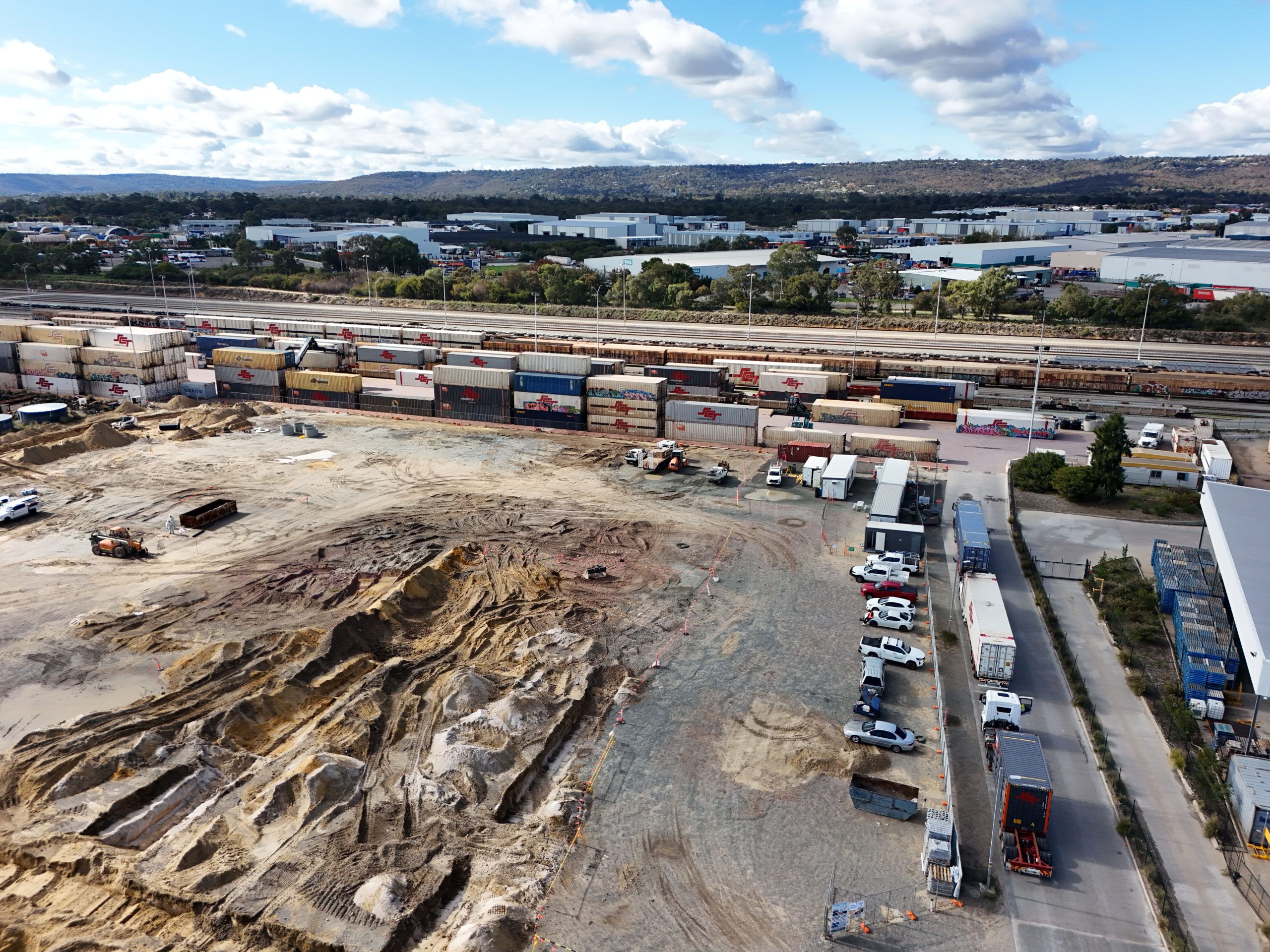 SCT Refrigeration Facility, 850 Abernethy Road, Forrestfield, Perth, Western Australia, Capstone Construction, Logistics, Industrial Warehouse, Design & Construct Project, Workshop, Carpark Hardstands, Development, Supply Chain, Aerial, Earthworks